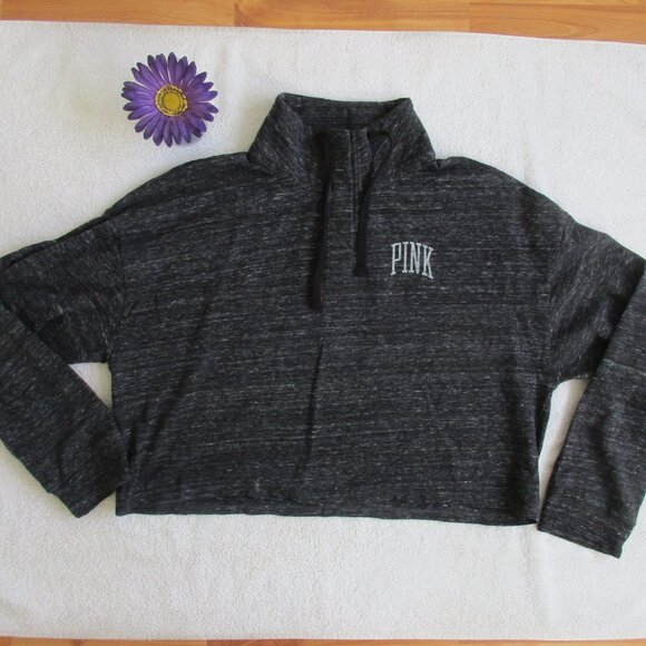 PINK Victorias Secret Crop Top Size Medium Black Pullover - Picture 9 of 11